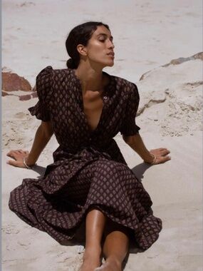 Daughters of India Prairie Dress in Coffee - Medium